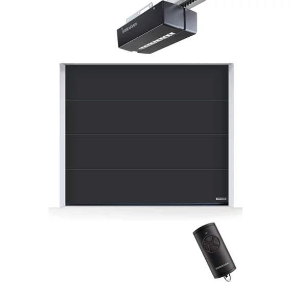 2500 x 2125 mm Hörmann RenoMatic szekcionált garázskapu | Planar felület | L-bordás mintázat | CH7016 matt antracitszürke színben | ProMatic BiSecur automatika